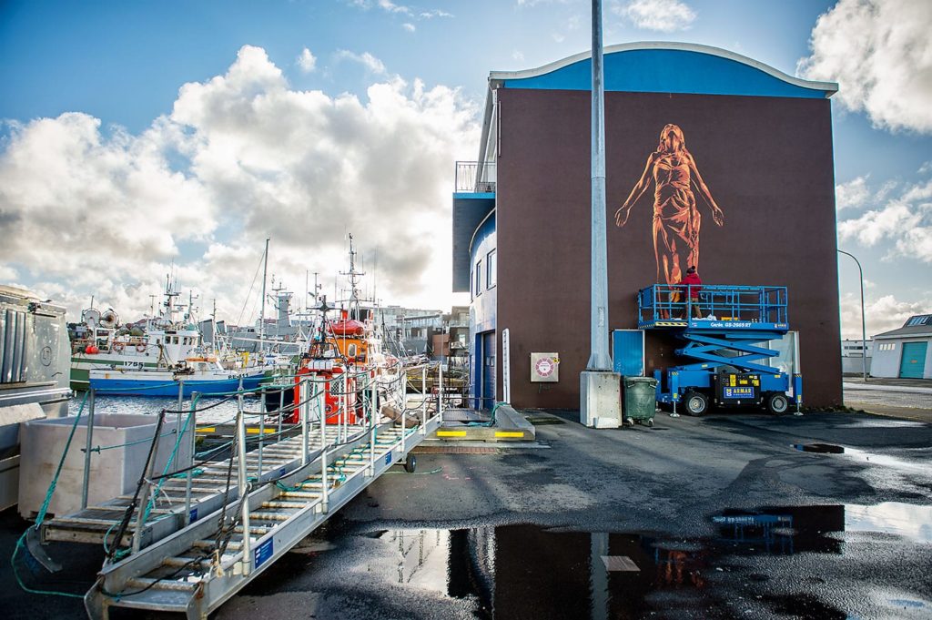 Urban Nation and Stiftung Berliner Leben bring international artists to Reykjavik, Iceland, to paint several murals in collaboration with Iceland Airwaves music festival , in September/October 2015. photo by Nika Kramer